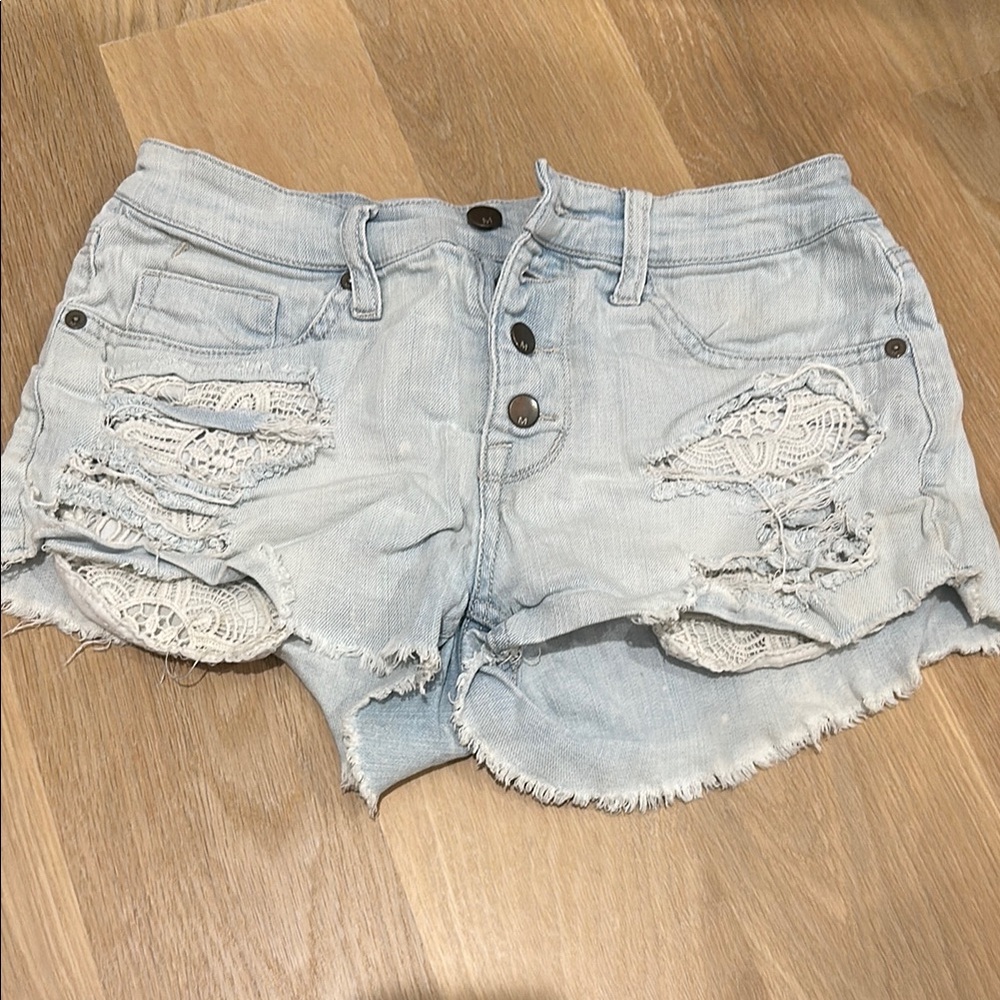 Light Blue Distressed Denim Shorts